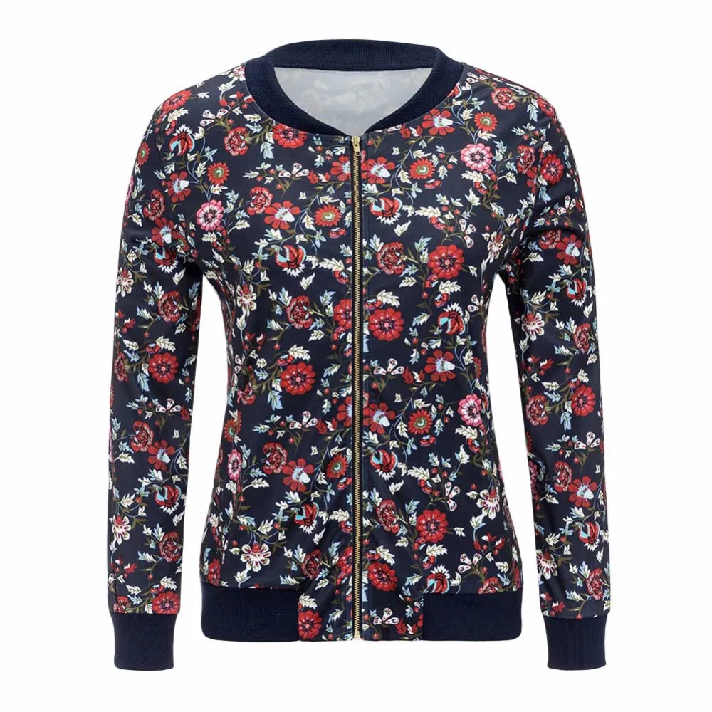 Винтаж Цветочный принт Базовая куртка пальто Для женщин с длинным рукавом на