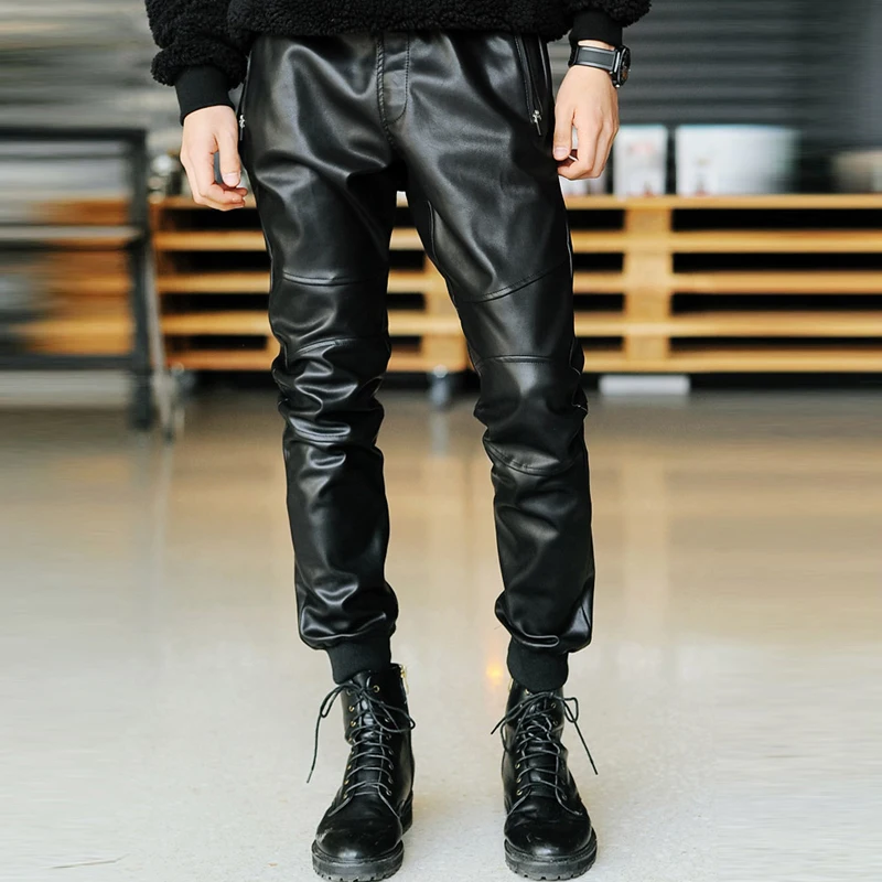 

S-6XL!! 2020! men leather pants big yards men's trousers winter thickening male casual pants S-6XL The singer's clothing