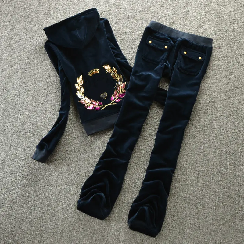 Fashion personalities sequins women tracksuit leisure suits sequins suits velvet sets women's wear - Цвет: Roral Blue