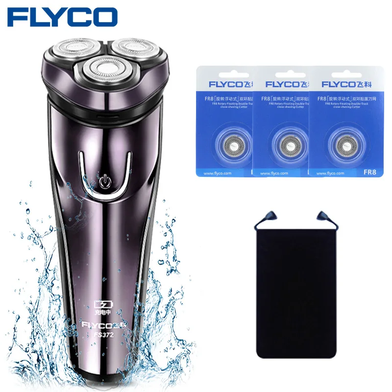 Purple Мужская бритва Flyco, электрическая, с плавающим лезвием, моющаяся, электробритва, мужские триммеры, Maquina Rasoio Elettrico Capelli, FS372-E лезвия - Цвет: Purple