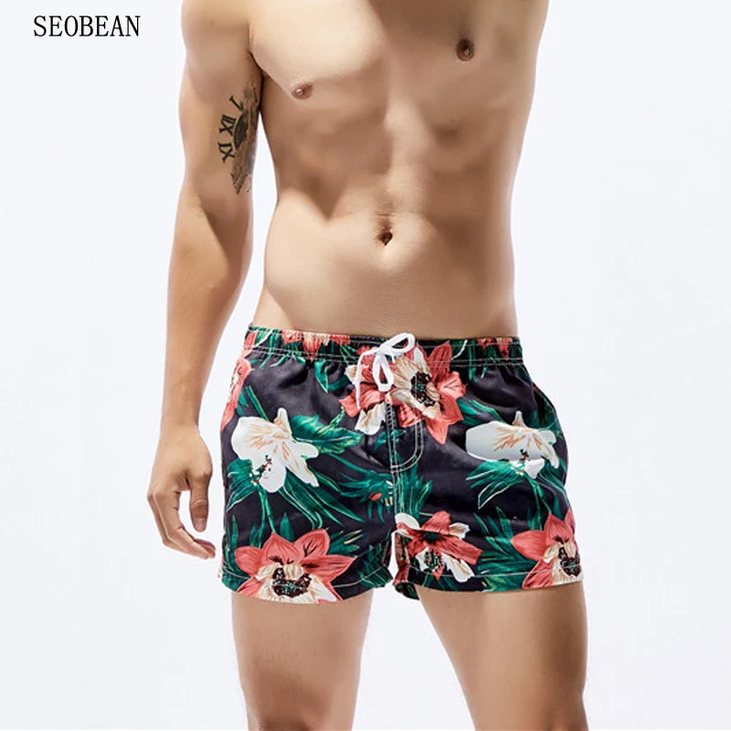 Мужские пляжные шорты SD5 боксеры с цветочным принтом быстросохнущие для плавания