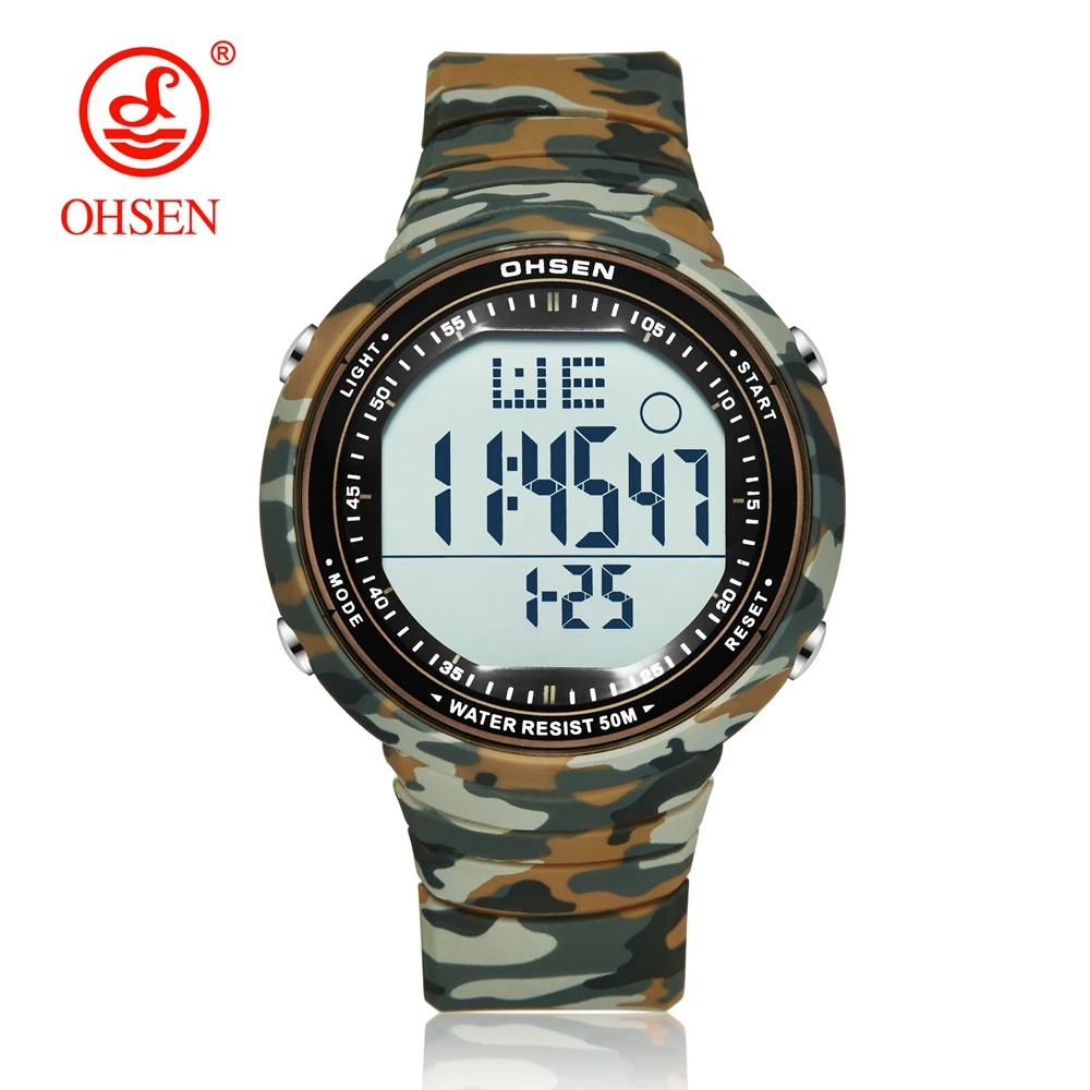 OHSEN цифровые ЖК-спортивные наручные часы мужские Relogio Masculino 50 м Водонепроницаемый Будильник Дата Резина модные белые спортивные часы для улицы подарок