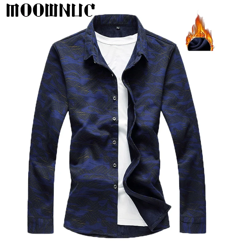 Повседневные рубашки осень зима мужские 7XL 6XL бренд MOOWNUC с бархатом модные MWC