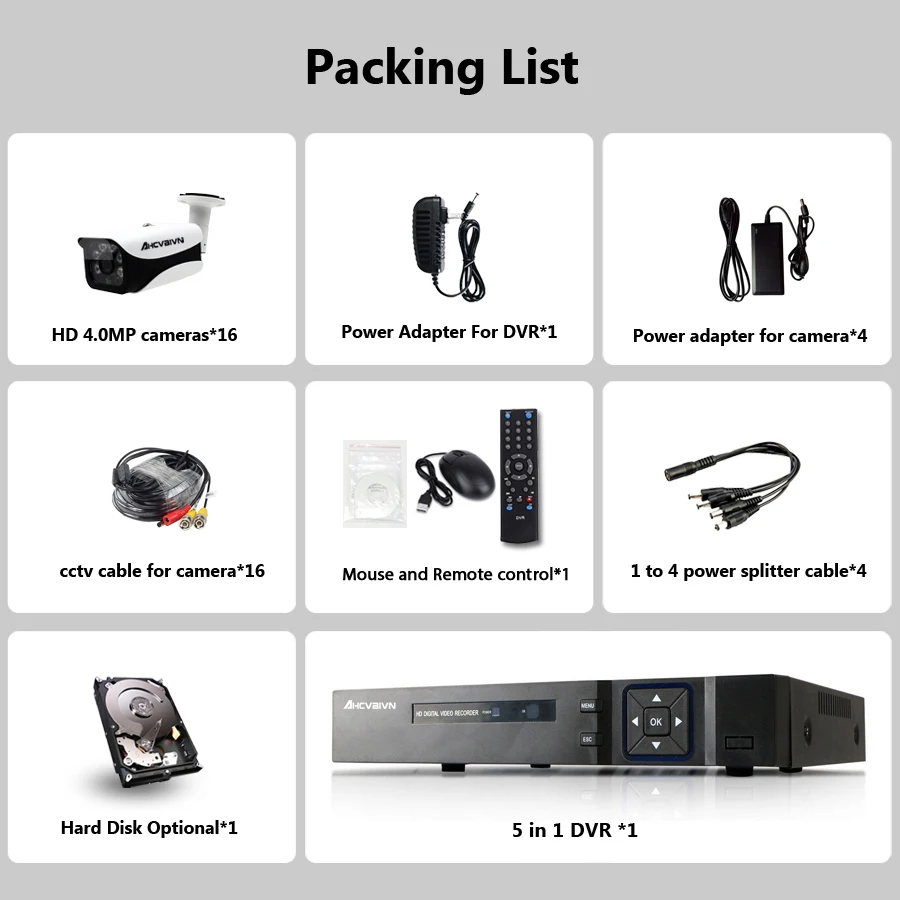 16CH 5MP Full HD CCTV система 1080P HDMI DVR 16 шт Цилиндрические наружные домашние видео камеры безопасности Система видеонаблюдения 4 ТБ HDD