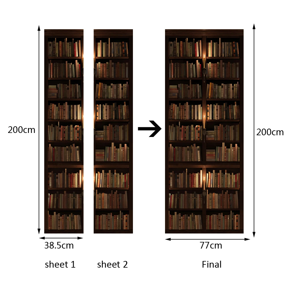 3D настенная наклейка, винтажный книжный шкаф, деревянные двери, обои для гостиной, спальни, кабинета, украшения для дома, водостойкая Наклейка на стену
