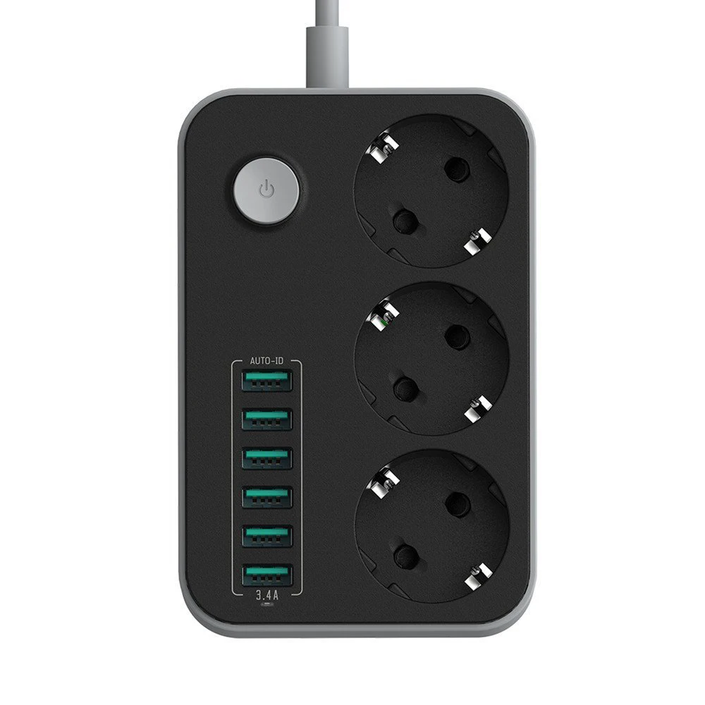 Сетевой фильтр 3 EU штепсельная розетка переменного тока с USB 6 портами настенное зарядное устройство адаптер питания док-станция 5V 3.4A 1.6ft удлинитель