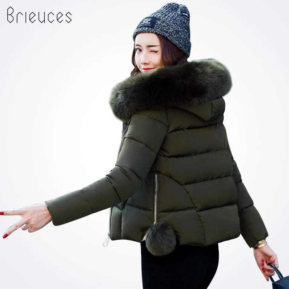 Зимняя куртка Brieuces женская короткая новинка 2017 облегающие Большие теплые парки с