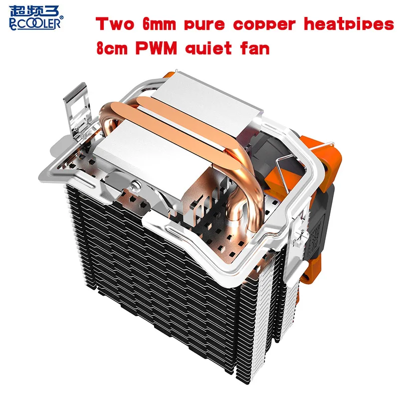PCCOOLER Процессор охладитель 2 тепловыми 4PIN 8 см ШИМ тихий вентилятор компьютер PC для