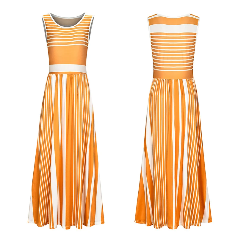 Женское Повседневное платье Элегантное летнее Полосатое без рукавов с вырезом