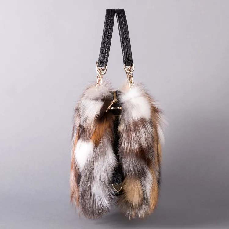New Brand Girls Women Fashion Handbags Real Fur women Tote Bags Large Capacity Fox fur Chian Shoulder BagsTravel Bags 302