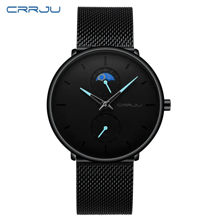 blue Новые мужские s часы CRRJU лучший бренд класса люкс мужские модные кварцевые часы идеальный подарок черный циферблат современный стиль relojes hombre - Цвет: blue