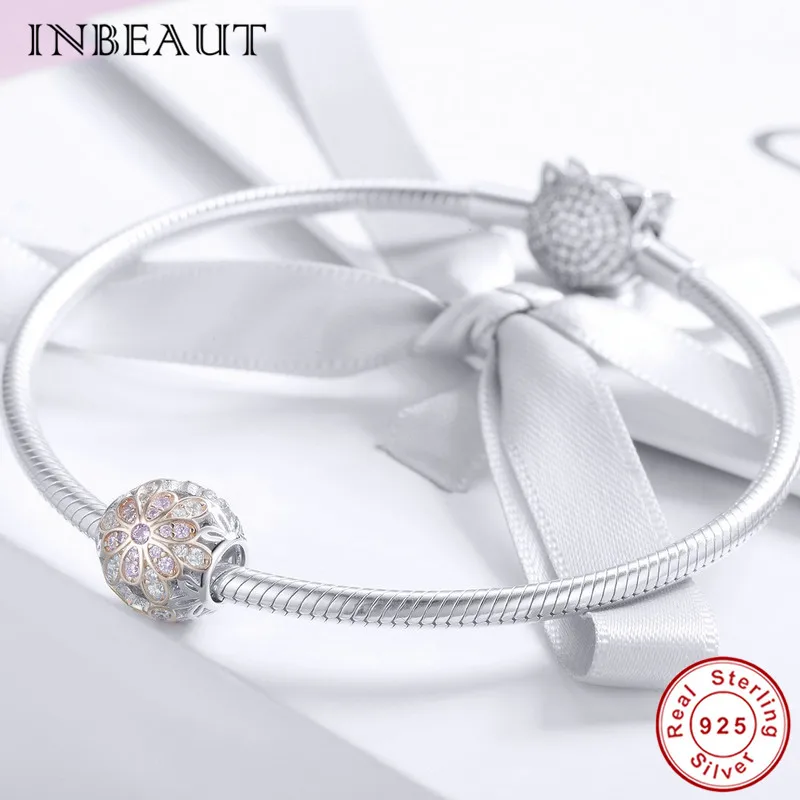 INBEAUT Стерлинговое Серебро 925 пробы круглый белый CZ оранжевый цветок розовое