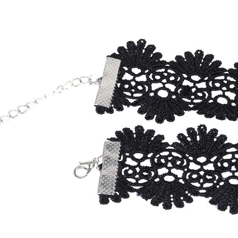 Модное ювелирное ожерелье в богемном стиле женское черное кружевное широкое