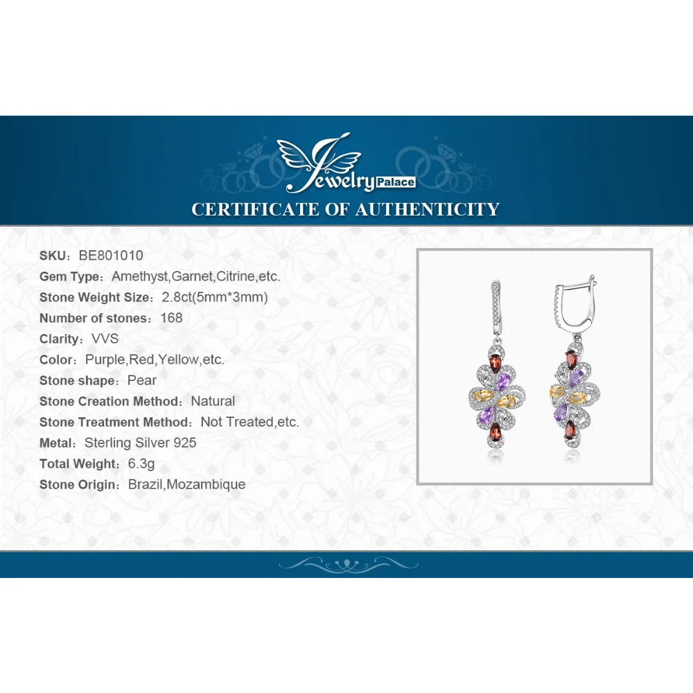 Jewelrypalace Роскошные 2.9ct груша Многоцветный Подлинная Аметист гранат цитрин зеленый