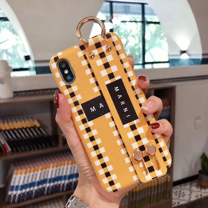 Wrist strap-Yellow Модный чехол для телефона, чехол для iPhone X XS Max, роскошный бренд для iPhone 7, 8, 6 Plus, ремешок на запястье, чехол, Твердый чехол для телефона - Цвет: Wrist strap-Yellow