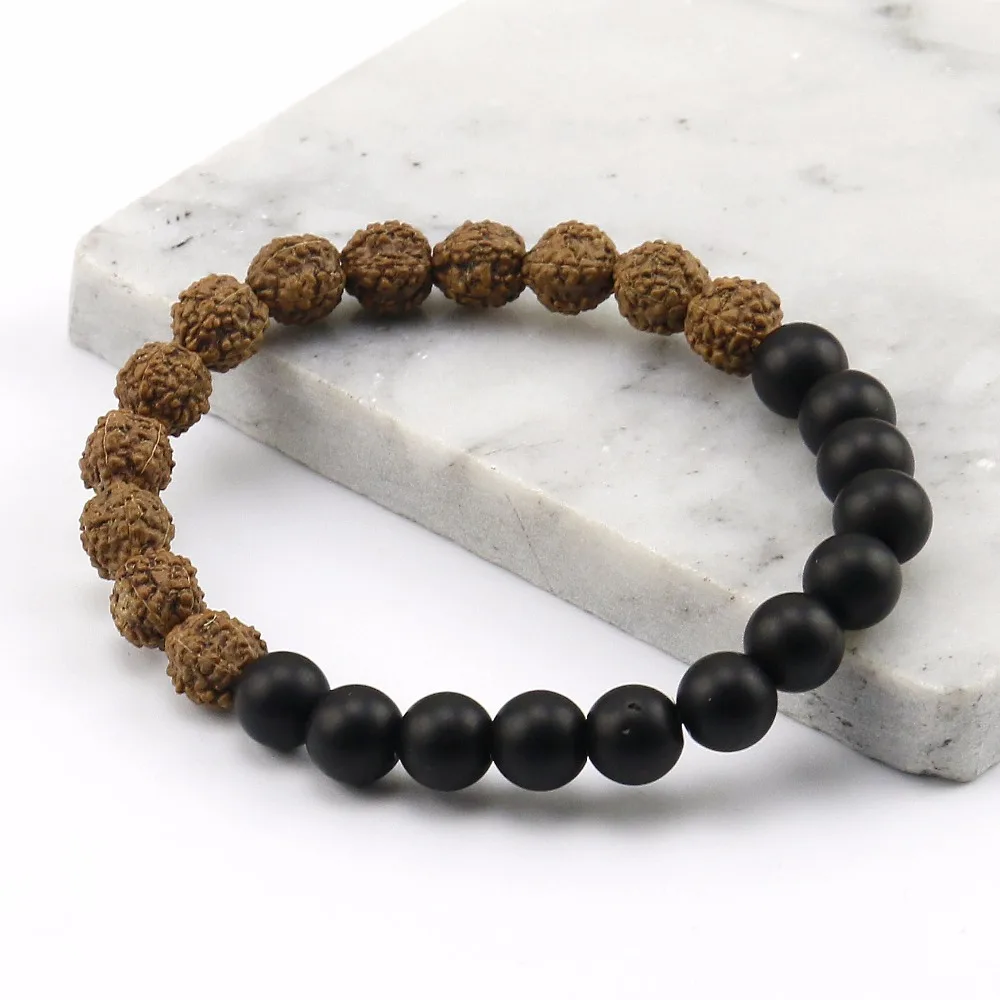 Матовые Ониксовые бусины натуральные браслеты Rudraksha унисекс тибетский