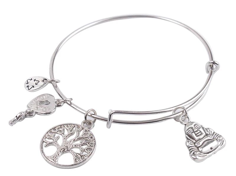 5PCS серебристый оттенок Maitreya Buddha Charm расширяемые проволочные Браслеты #91311 |