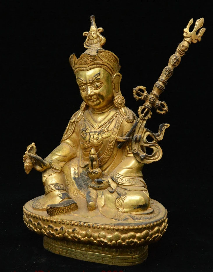 Статуя Будды 11 дюймов Тибетский буддистский храм бронзовая позолоченная статуя |