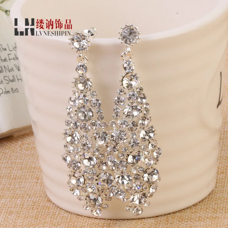 Роскошные Длинные серьги в европейском стиле женские с кристаллами для невесты