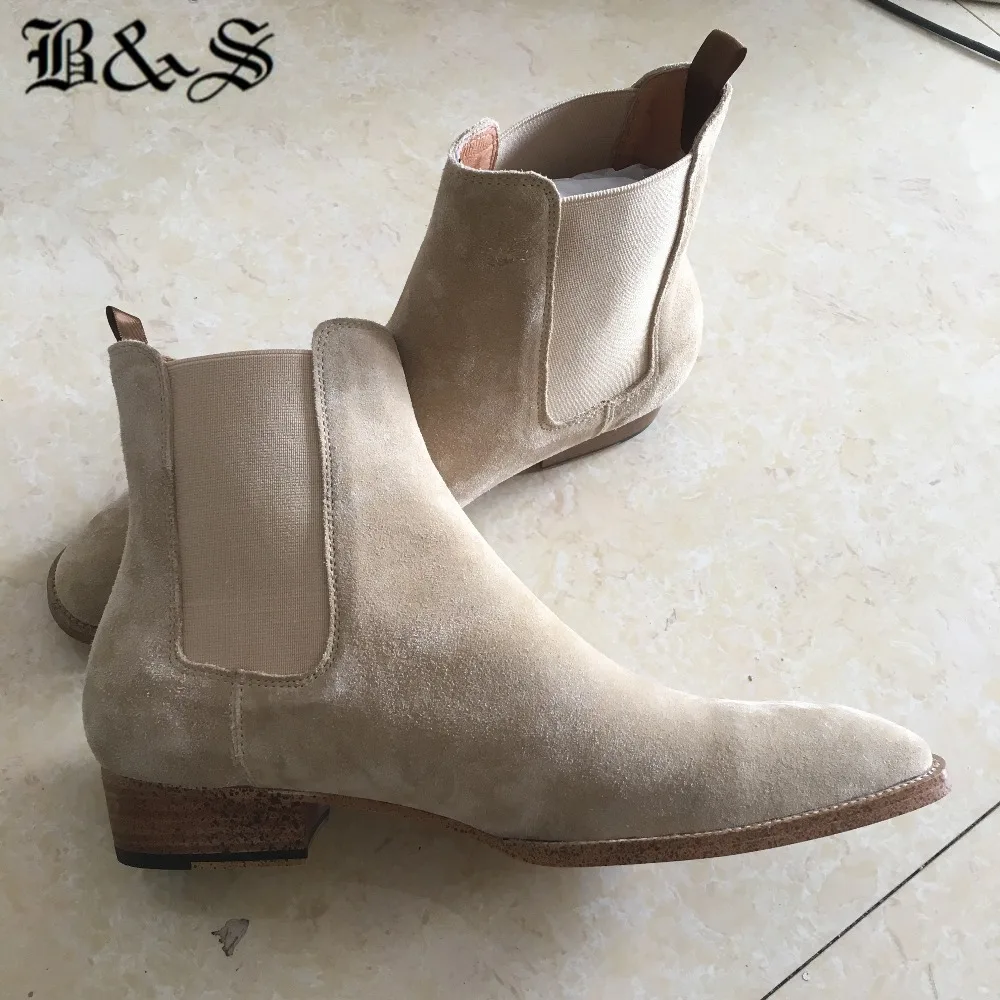 Черные и уличные Бежевые Замшевые новые ботинки челси ручной работы с острым