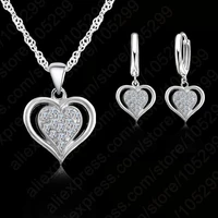 european brand 925 sterling silver wedding jewelry cubic zircon heart shape pendant necklaces earrings jewelry sets