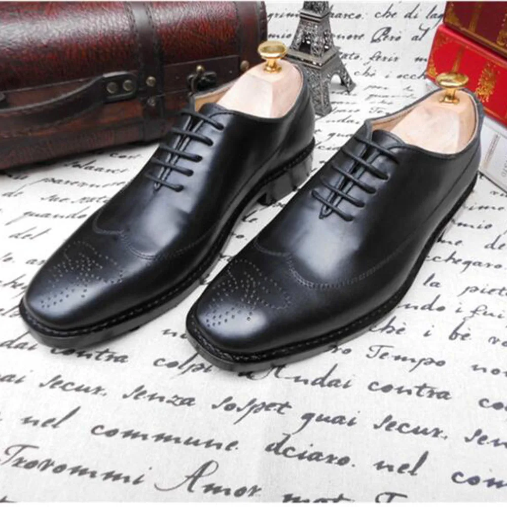 

SIPRIKS Mens Whole Cut Oxfords Imported Calf Leather Balck Brogue Dress Shoes Wingtip Goodyear Thread Formal Tuxedo Suits Gents