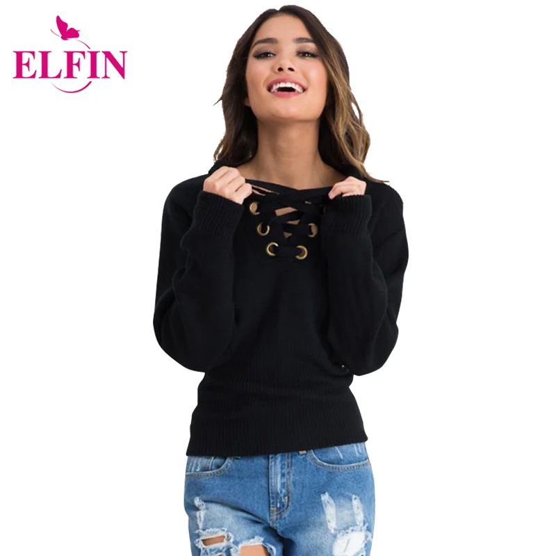 Марка Женщины Повязки Свитера С Длинным Рукавом V-образным вырезом Свободные