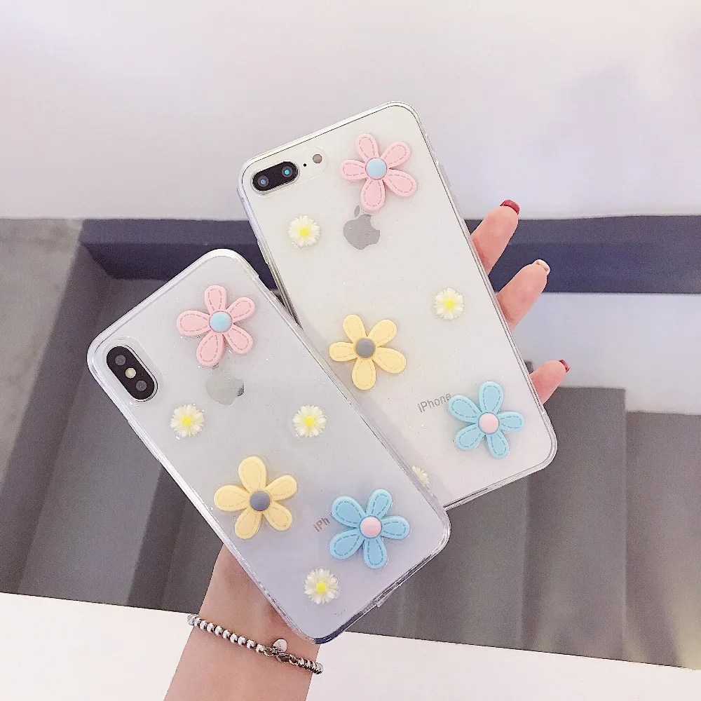 Luxury Bling Glitter phone Case on for iphone XS XR Max Clear TPU Flower Soft Silicone Cover 6 6S 7 8 Plus X |