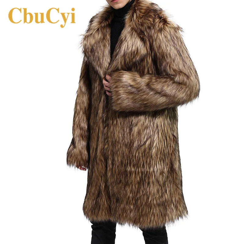Зимнее мужское меховое пальто оверсайз модная верхняя одежда пушистые Мужская