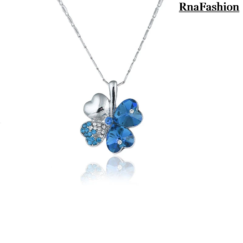 RNAFASHION Jewelry Four Leaf Clover Necklaces Pendant Heart Crystal from Austria Vintage Fashion For Women | Украшения и