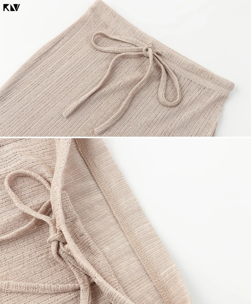 KLV 2019 2PCS Women Summer Beach Sexy See Through Bodycon Halter Bikini Cover-up Knitted Bandage Beachwear Mini Dress | Женская одежда