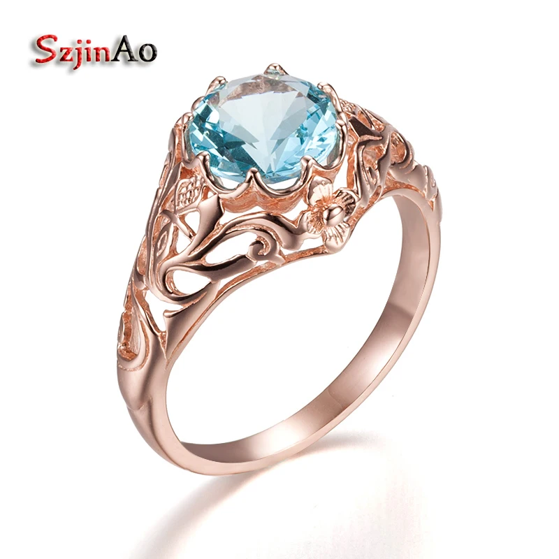Женские обручальные кольца с синим топазом 14 к розовое золото|customize wedding rings|custom