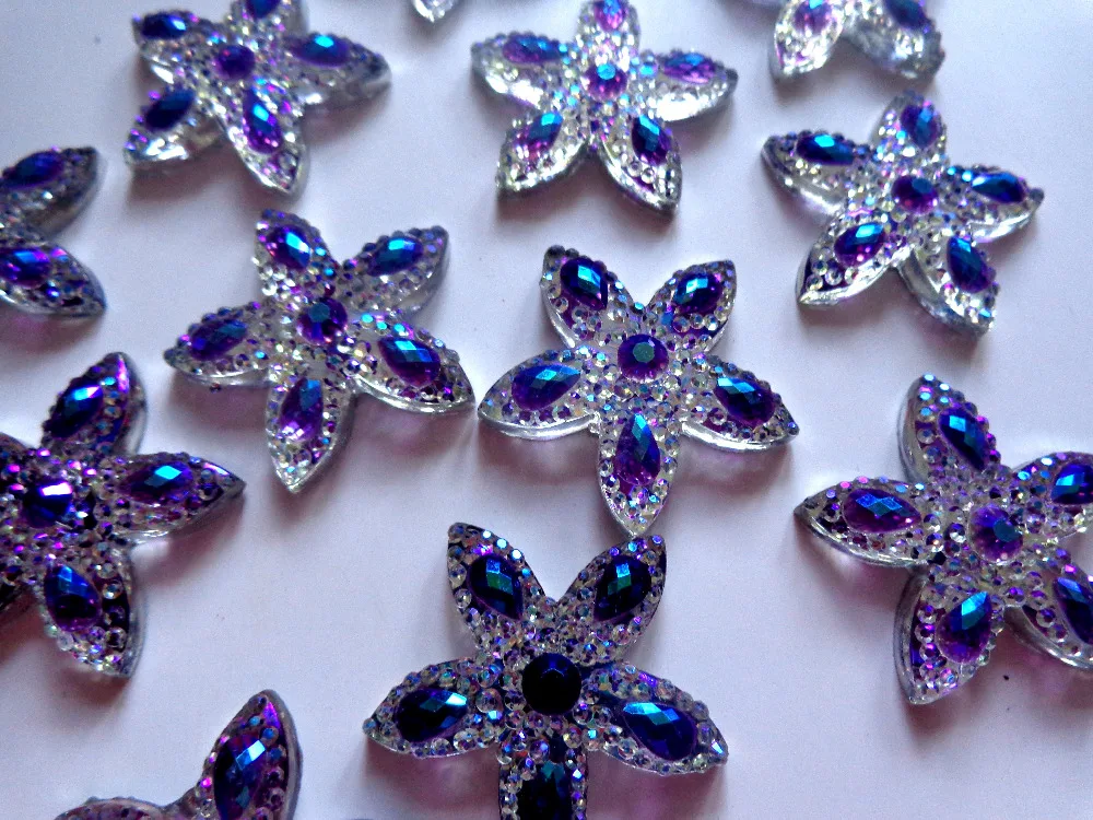 Стразы пурпурные/серебристые с плоским основанием 30*30 мм без отверстий кристаллы