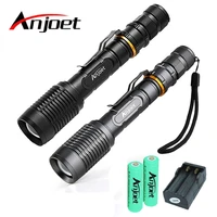 anjoet ultra bright cree xm l l2 led flashlight 5 modes black silver zoomable torch light 18650 battery charger