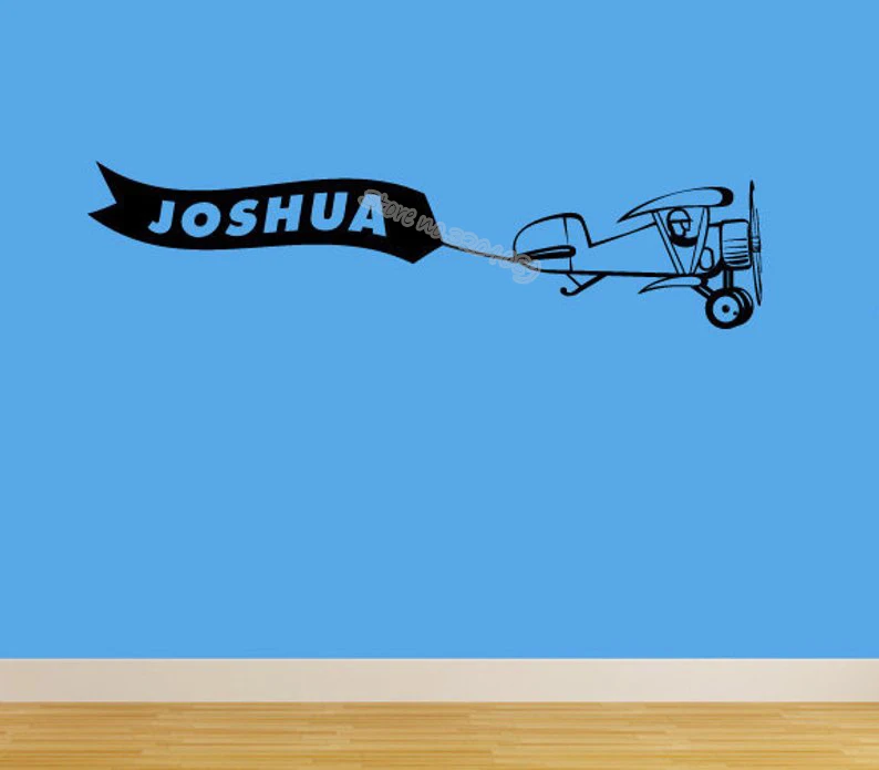 Captain flying Airplane Wall Sticker personality Custom Name Biplane Decor Children's Room Nursery Toddler Decal mural EB476 | Дом и сад
