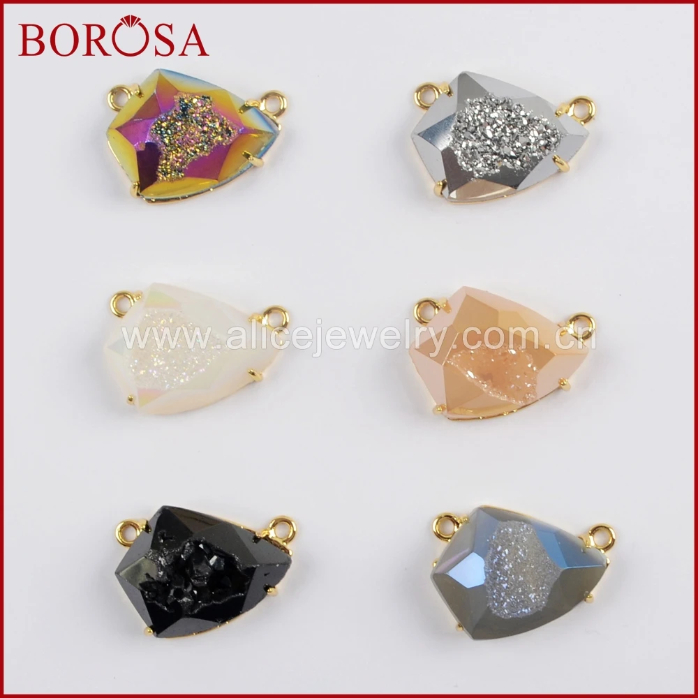 BOROSA 5/10 шт. золотой цвет Безель Коготь Щит форма Радуга титановая Друза граненый