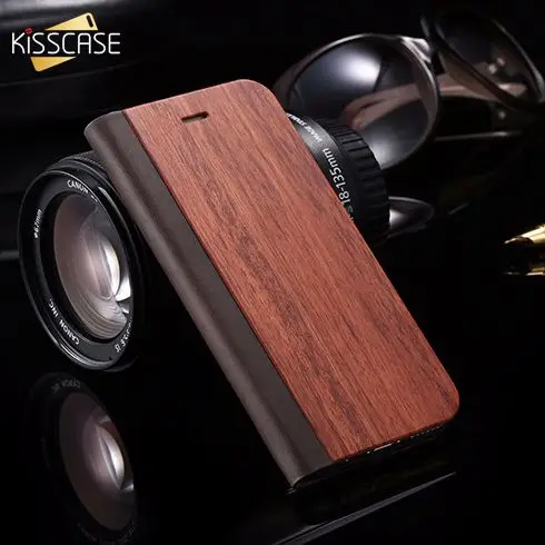 KISSCASE деревянный флип чехол для iPhone 8 7 6s Plus чехлы из натуральной бамбуковой кожи
