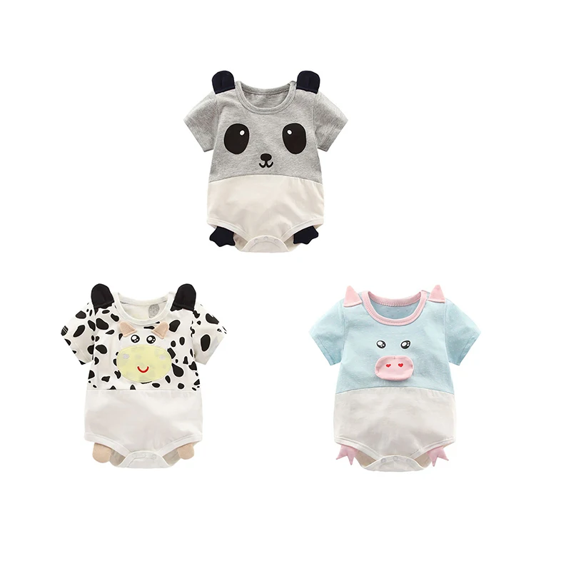 

Cute Baby Cartoon Bodysuit Animal Panda Cattle Pig Pattern Short Sleeve Romper Bodysuit Jumpsuit One-Pieces Outfits 0-3Years