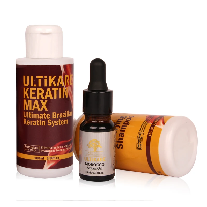Keratin Hair Treatment Straightening Brazilian 12% Formalin+Purifying Shampoo With Free Small 10ML Repair Frizzy Argan Oil | Красота и