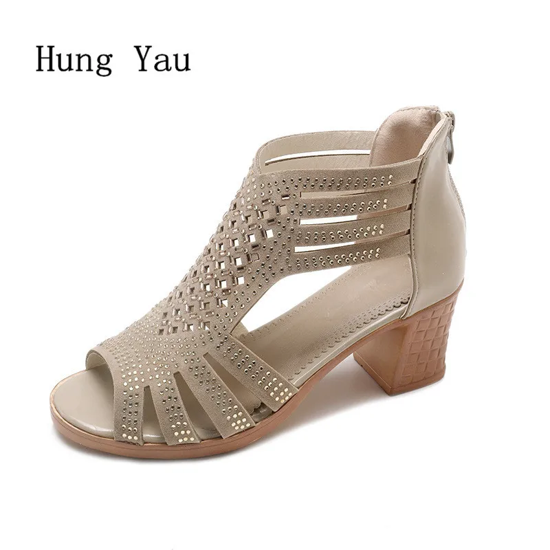 

Woman Sandals Shoes 2019 Summer Style Pumps High Heels Peep Toe Hollow Gladiator Sandals Shoes Women Fashion Slippers