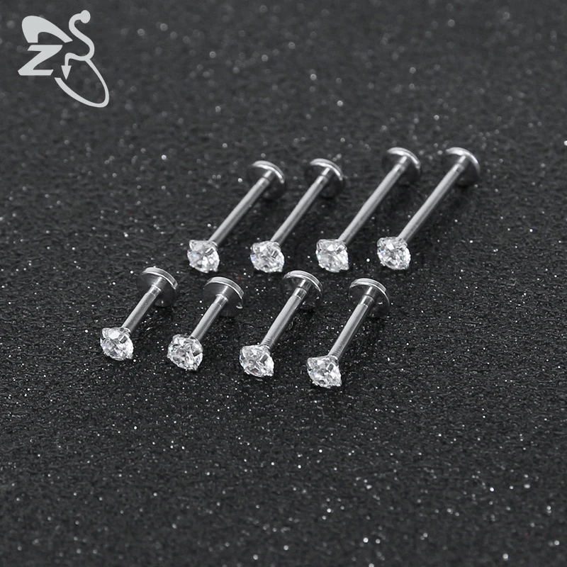 

ZS 8 Pcs/Lot Stainless Steel Crystal Labret Rings Women Lip Piercings Orelha Cartilage Ear Stud Tragus Barbell Piercings Jewelry