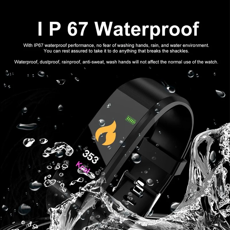EAGOOD Waterproof Sport Smart Bracelet Watch for IOS Android Message Blood Pressure Heart Rate Test Call Reminder Women Men Gift |