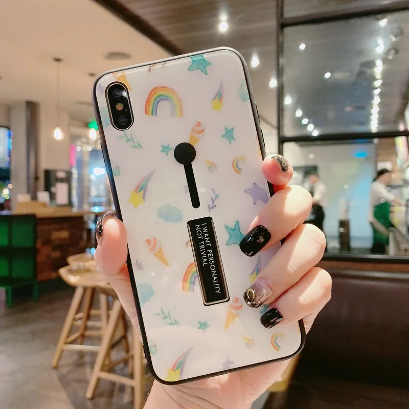 Чехол для Iphone 7 X XR 8 6S XS 6 милый INS мультфильм Радуга девушка петля кольцо чехлы Plus