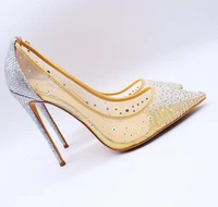 moraima snc hot selling crystal embellished wedding shoes woman sexy pointed toe 12cm thin heels pumps mesh glitter high heels