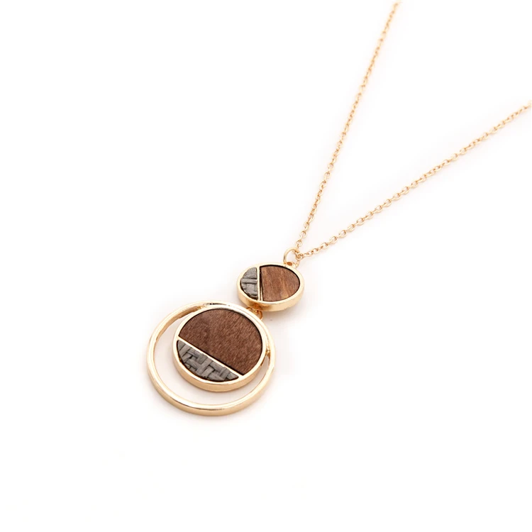 AL-N84254 /TRACYSGER/ simple style lady geometric round combination pendant wood necklace | Украшения и аксессуары