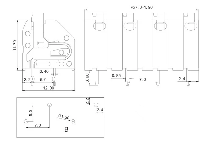 KF250-7.0MM B foot Пружинный PCB Соединительный терминал KF250-2.5mm/2,54 мм/3,5 мм/7,0 мм расстояние бесвинтовой пружинный пресс-терминал может быть соединен 250A/250B - Цвет: KF250-7.0MM B foot