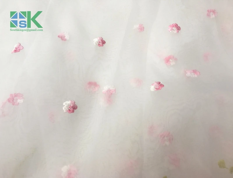 Оптовая Двусторонней симметрии органза Кружева вышивки ткани Пузырь Юбка ручной