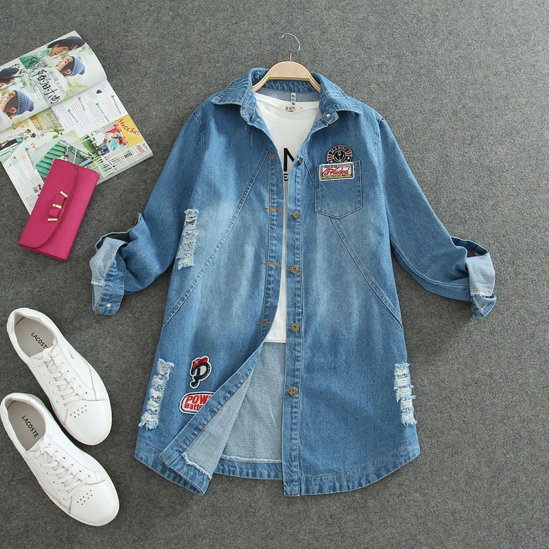 

Women's Basic Jean Coats Autumn Women letters printing Denim Jacket Vintage Long Sleeve Loose Female Jeans Coat Girls Outwear