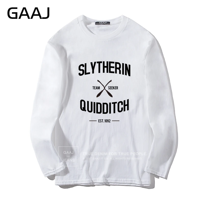 Мужская футболка с надписью GAAJ "Slytherin Quidditch Team", брендовая одежда с круглым вырезом для мужчин и женщин, унисекс, с длинным рукавом, в стиле хип-хоп, летняя