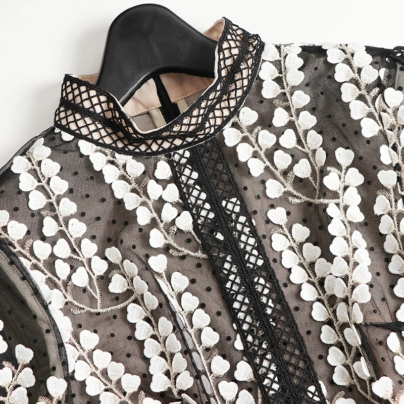 Крючком водолазка платье Для женщин темперамент пригородных сеть Вышивка рукава